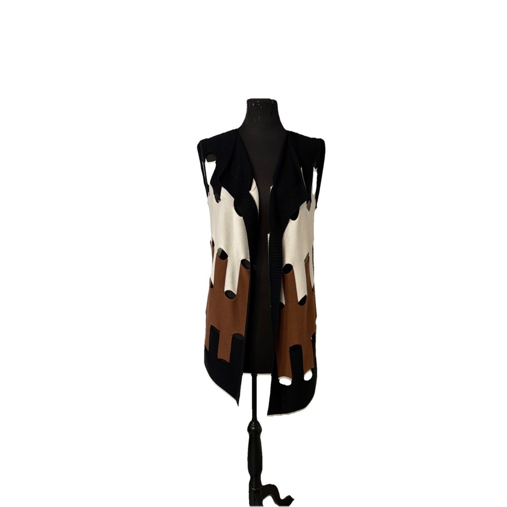ANGEL Apparel Sz S Knit Sleeveless Longline‎ Color block Vest Cardigan Lagenlook